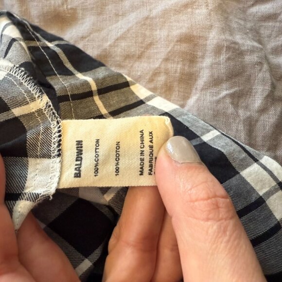 Baldwin Kansas City Black & White Flannel Button Down Dress with Pockets Size: L - Picture 5 of 5
